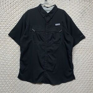 Columbia PFG Fishing Shirt Mens L Black Performance Short Sleeve Button Down